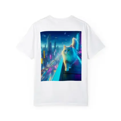 White Cat Neon Cyberpunk Futuristic City