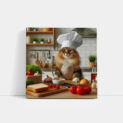 Chef Cat Cooking in Kitchen Setting