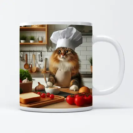 Chef Cat Cooking in Kitchen Setting
