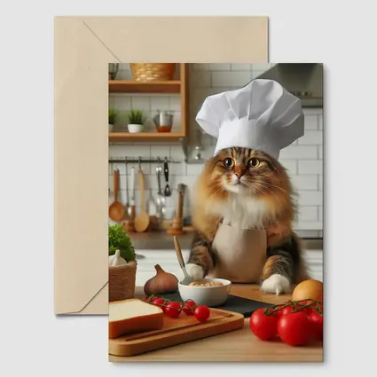 Chef Cat Cooking in Kitchen Setting