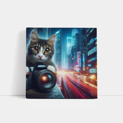 Tabby Cat Photographer Neon City Night
