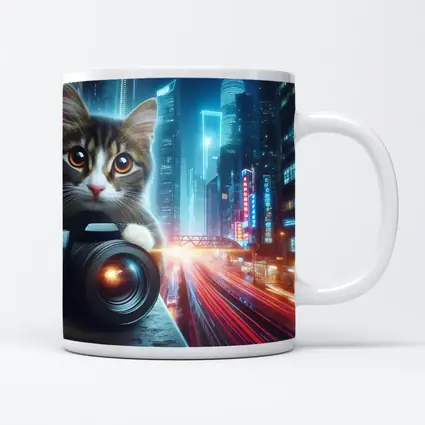 Tabby Cat Photographer Neon City Night
