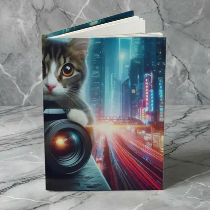Tabby Cat Photographer Neon City Night