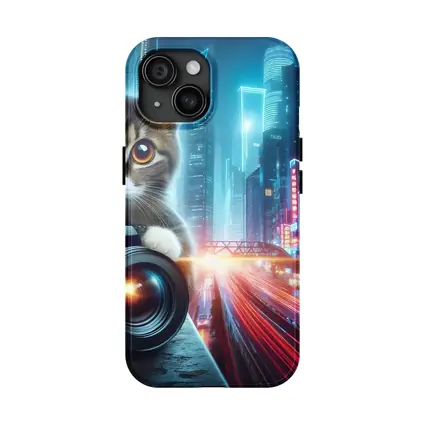 Tabby Cat Photographer Neon City Night