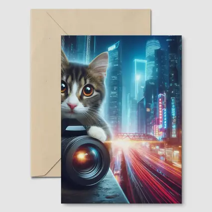 Tabby Cat Photographer Neon City Night