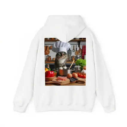 Chef Cat Cooking in Kitchen with Vegetables