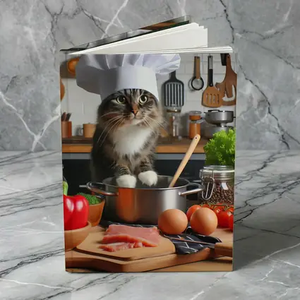 Chef Cat Cooking in Kitchen with Vegetables