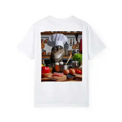 Chef Cat Cooking in Kitchen with Vegetables