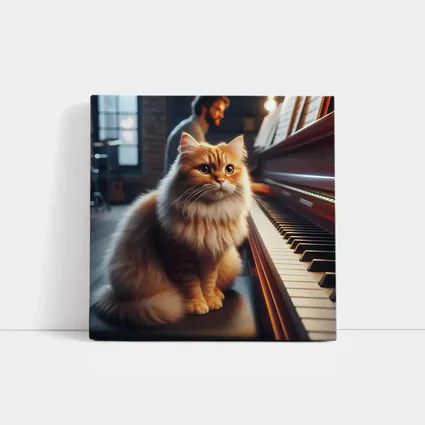 Fluffy Orange Cat Sitting By Piano