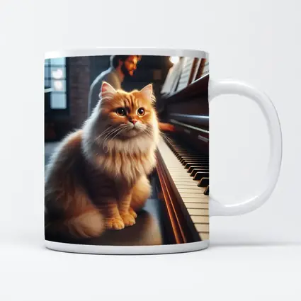 Fluffy Orange Cat Sitting By Piano