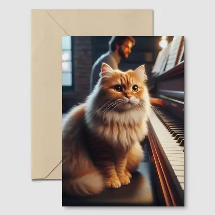 Fluffy Orange Cat Sitting By Piano