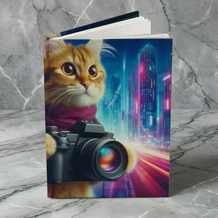 Orange Cat Photographer Cyberpunk Neon City