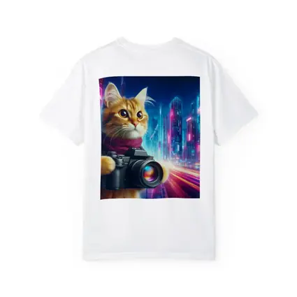 Orange Cat Photographer Cyberpunk Neon City