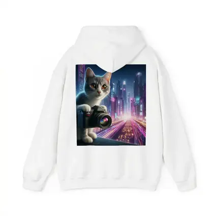 Gray Cat Photographer Neon Cyberpunk City
