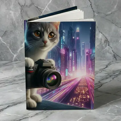 Gray Cat Photographer Neon Cyberpunk City
