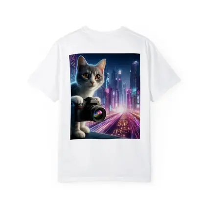 Gray Cat Photographer Neon Cyberpunk City