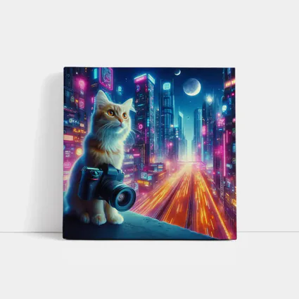 Cat Photographer Neon Cyberpunk City Night