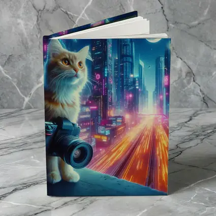 Cat Photographer Neon Cyberpunk City Night