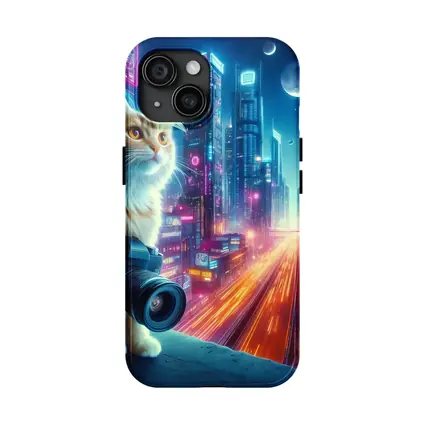 Cat Photographer Neon Cyberpunk City Night