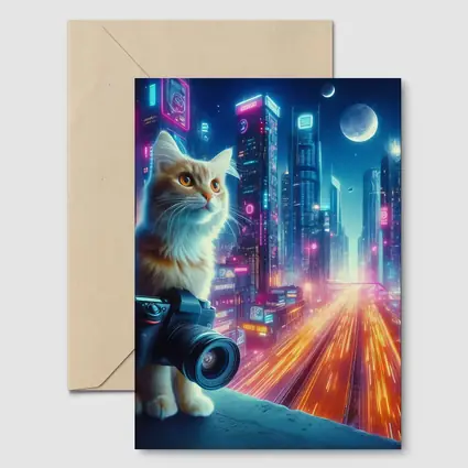 Cat Photographer Neon Cyberpunk City Night