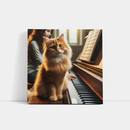 Orange Fluffy Cat Sitting On Piano Keys