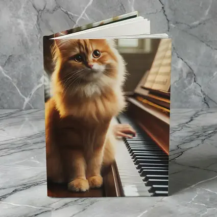 Orange Fluffy Cat Sitting On Piano Keys