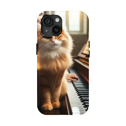Orange Fluffy Cat Sitting On Piano Keys