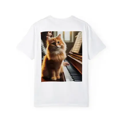 Orange Fluffy Cat Sitting On Piano Keys
