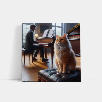 Orange Cat Sitting by Grand Piano