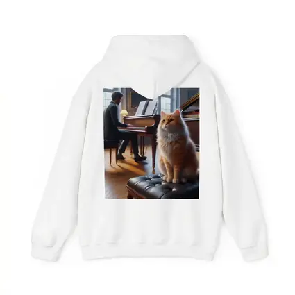 Orange Cat Sitting by Grand Piano