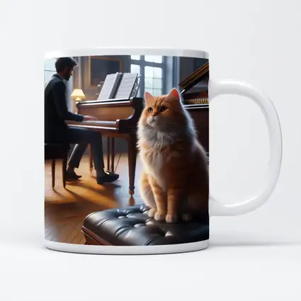 Orange Cat Sitting by Grand Piano