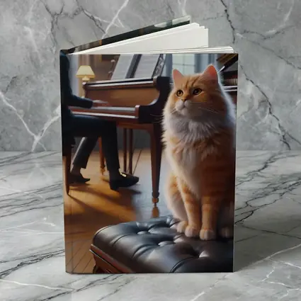 Orange Cat Sitting by Grand Piano