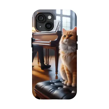 Orange Cat Sitting by Grand Piano