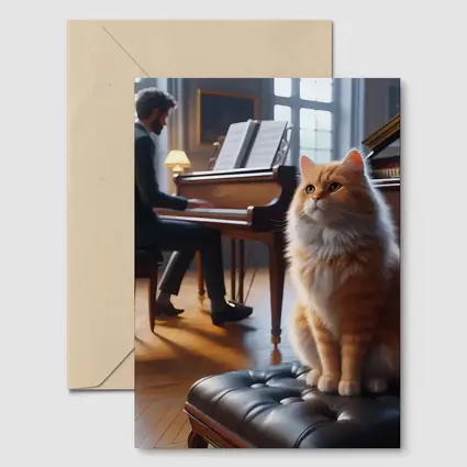 Orange Cat Sitting by Grand Piano
