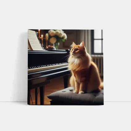 Orange Cat Sitting by Grand Piano