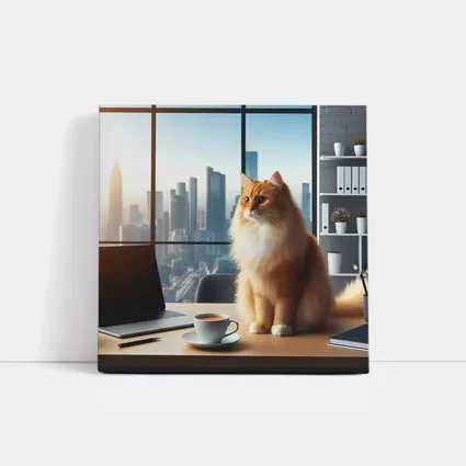 Orange Cat Sitting at Office City View