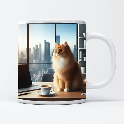 Orange Cat Sitting at Office City View