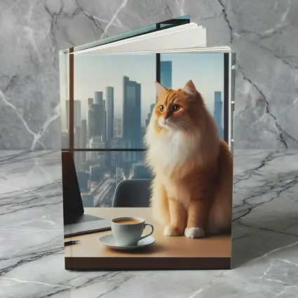 Orange Cat Sitting at Office City View