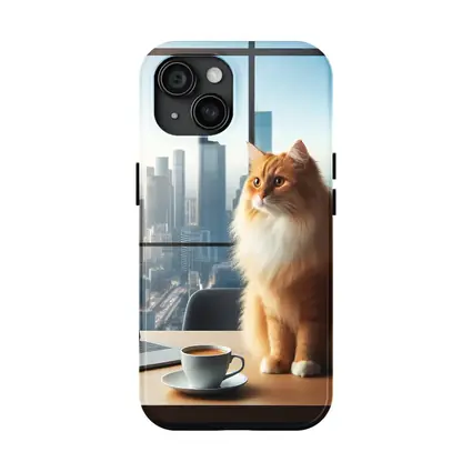 Orange Cat Sitting at Office City View