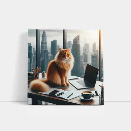 Orange Cat Boss City Skyline Office