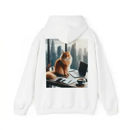 Orange Cat Boss City Skyline Office