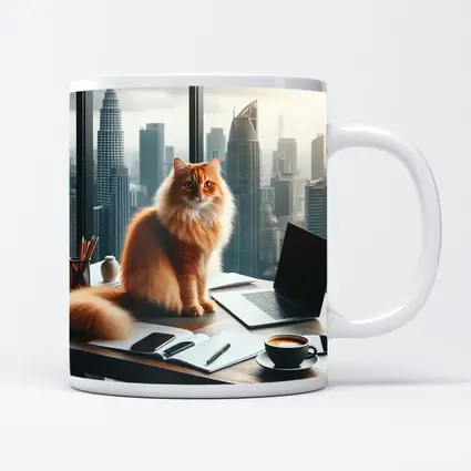 Orange Cat Boss City Skyline Office