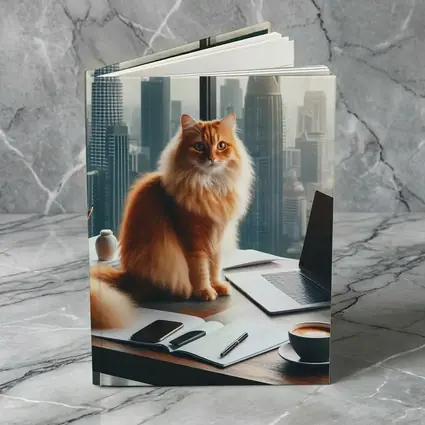 Orange Cat Boss City Skyline Office
