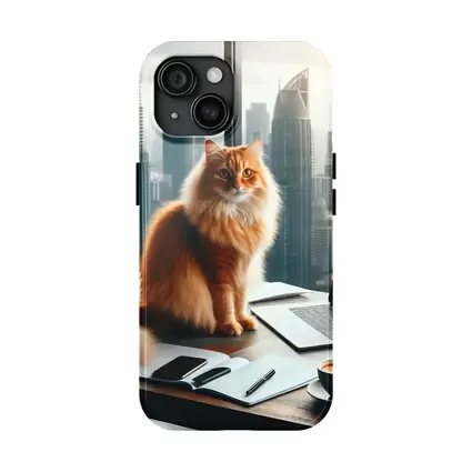 Orange Cat Boss City Skyline Office