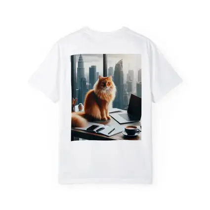 Orange Cat Boss City Skyline Office