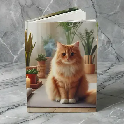Orange Cat Sitting on Yoga Mat Plants