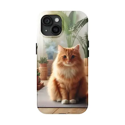 Orange Cat Sitting on Yoga Mat Plants