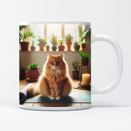Orange Cat on Yoga Mat with Plants