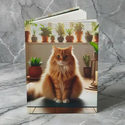 Orange Cat on Yoga Mat with Plants