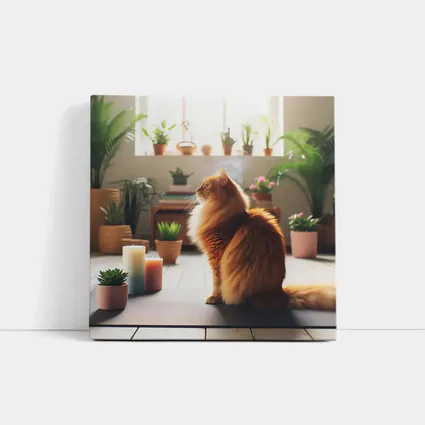 Orange Cat Sitting on Yoga Mat